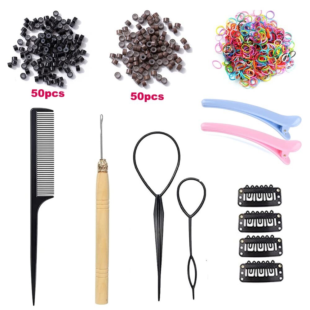 12/16 Color Hair Tinsel Kit with Tools 3200 Strand Glitter Tinsel Hair Extension