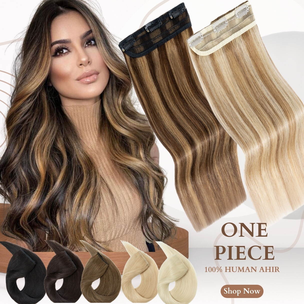 One Piece 5 Clips Human Hair Extensions Clip In 3/4 Full Head Highlight Straight