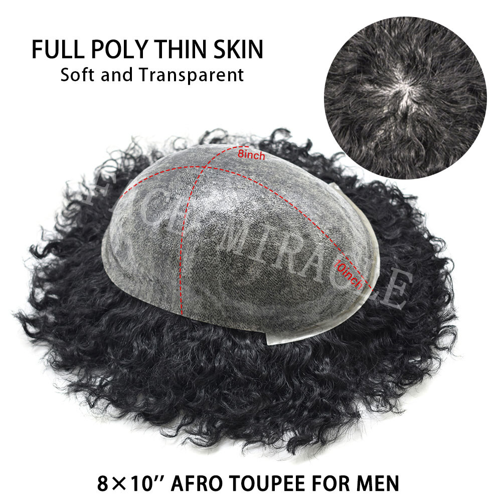 Afro Toupee For Black Men All PU Curly Hair Piece Human Hair Replacement System