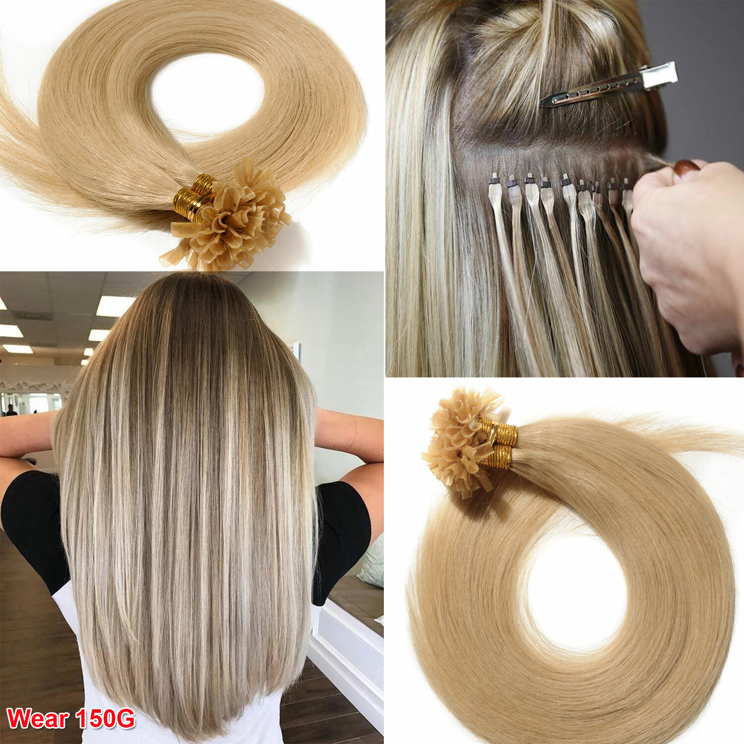 50-200PCS THICK Pre Bond Keratin Nail U Tip Human Remy Hair Extension Highlight
