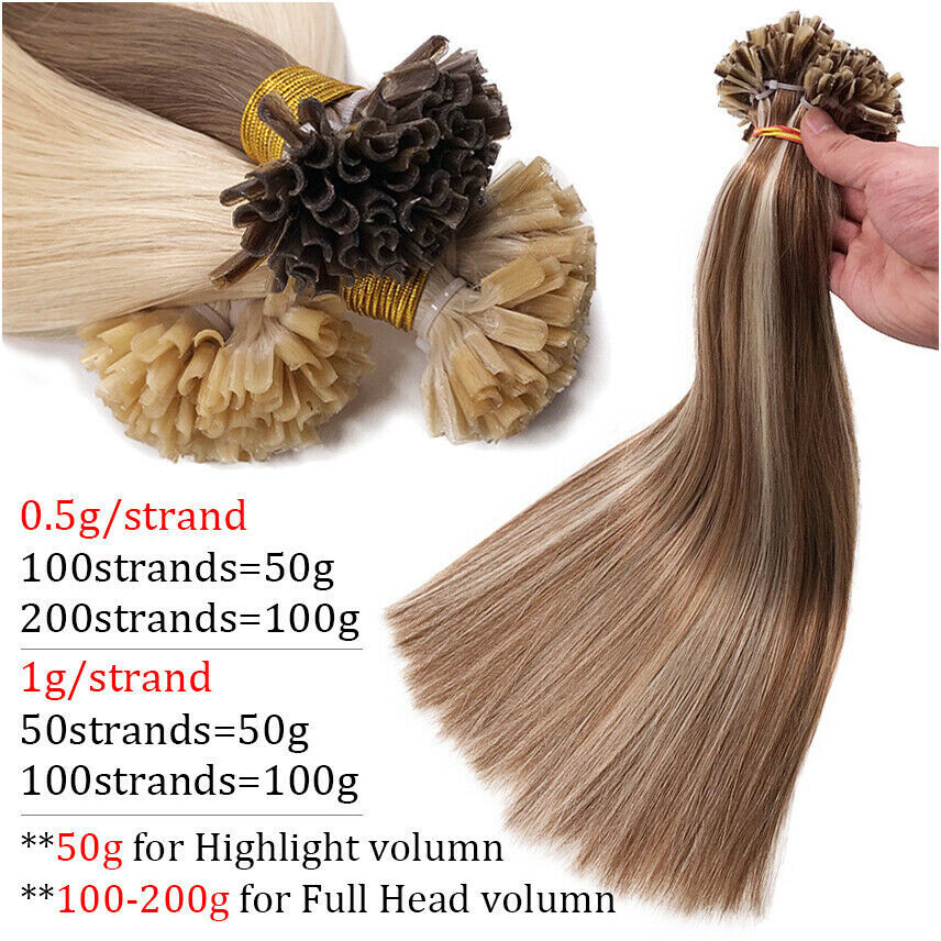 Pre Bonded Keratin Nail U Tip Remy Human Hair Extensions Double Drawn Thick 1g/s