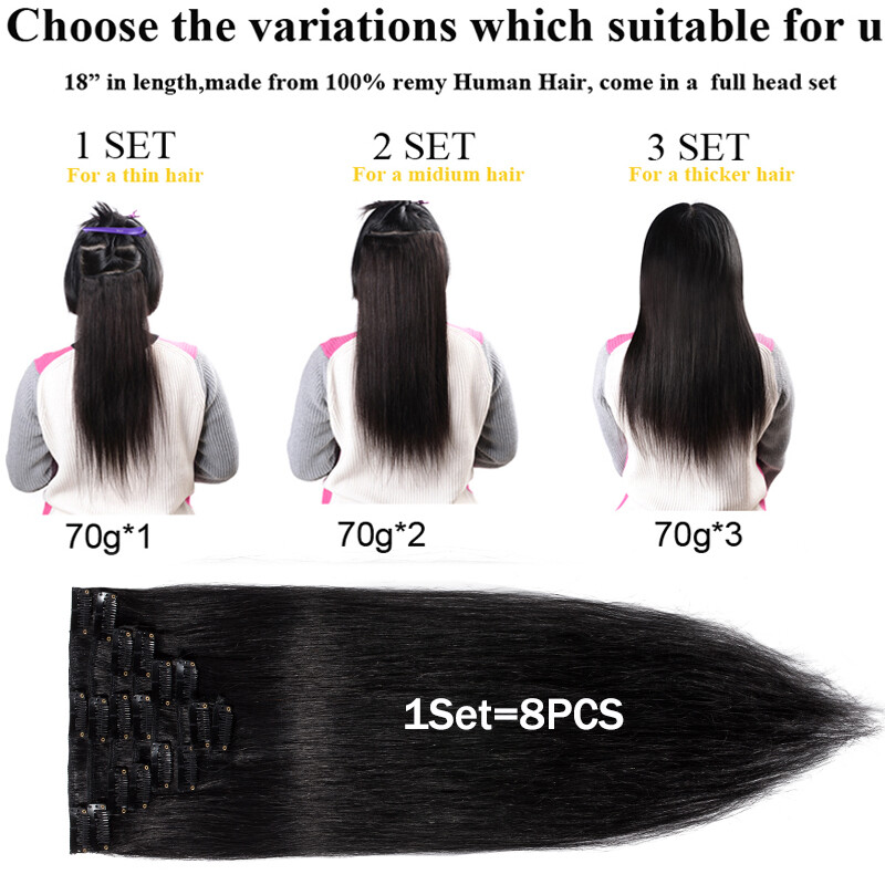 Silky Soft 100% Human Hair Extensions Clip In REMY Full Head 8PCS Mix Blonde US
