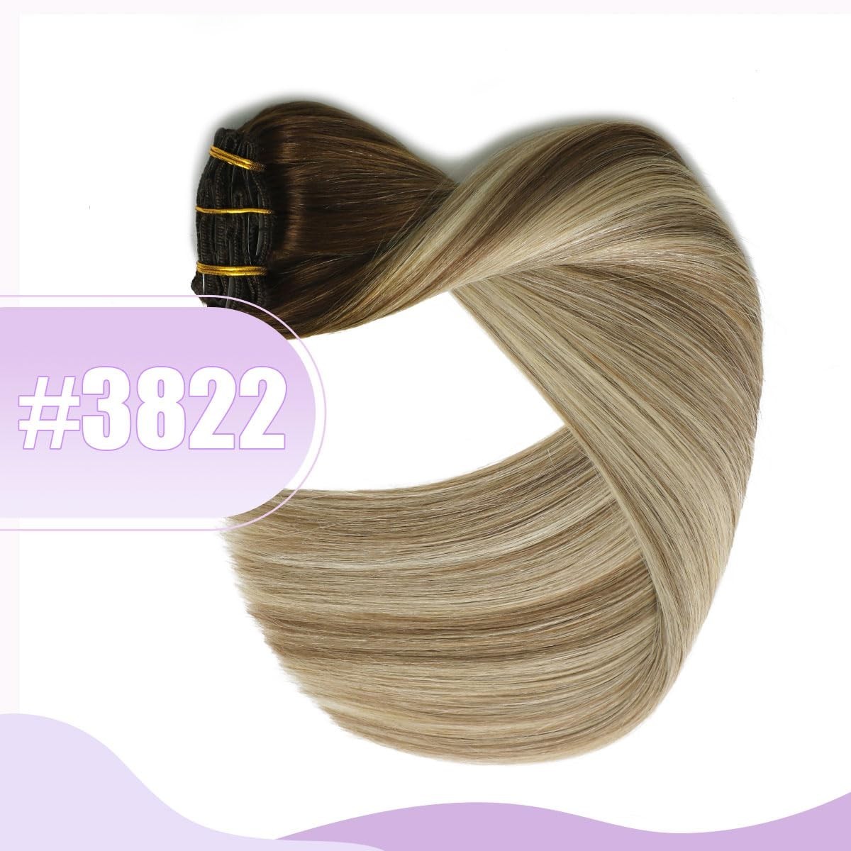 20″ Balayage Clip-In Human Hair Extensions, Dark Brown to Ash Blonde, 120g, 6pcs