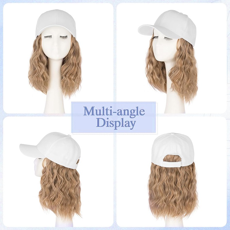 6in 8in Women Bob Baseball Hat with Synthetic Hair Extensions Curly Baseball Cap