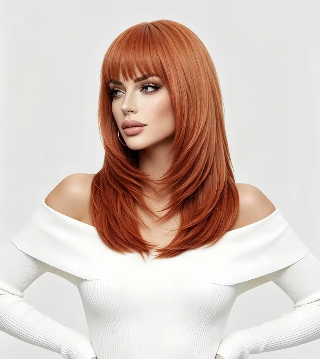 Long Wavy Curly Red Wine Dark Auburn Wig Heat Resistant Human Hair blend
