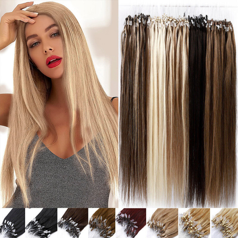 Loop Micro Ring Tip Hair Extensions Real Human Hair Micro Bead Link Colored Hair