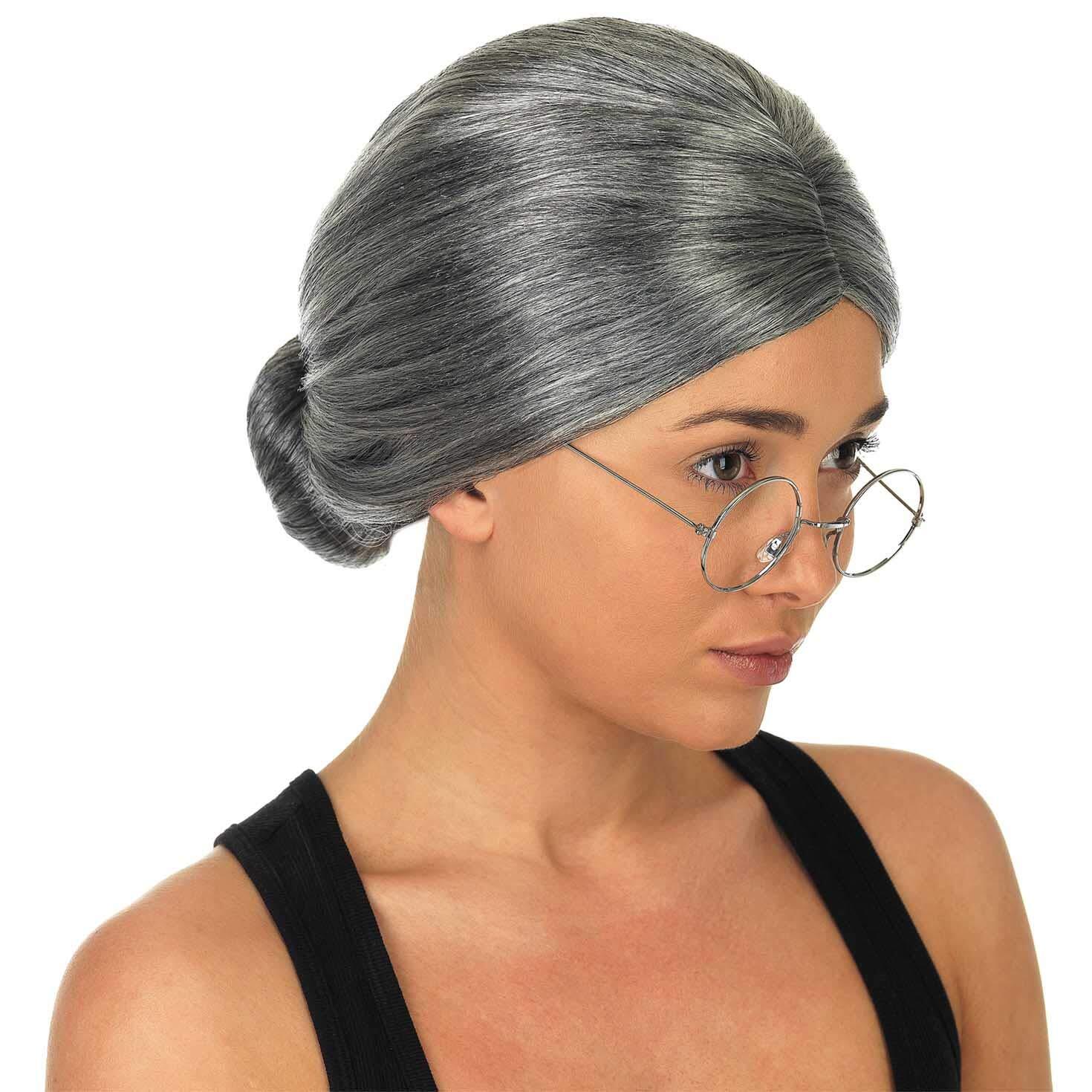 Grandma Wig Gray Bun Wig Granny Wig Old Lady Costume for Women Adult Old Lady…