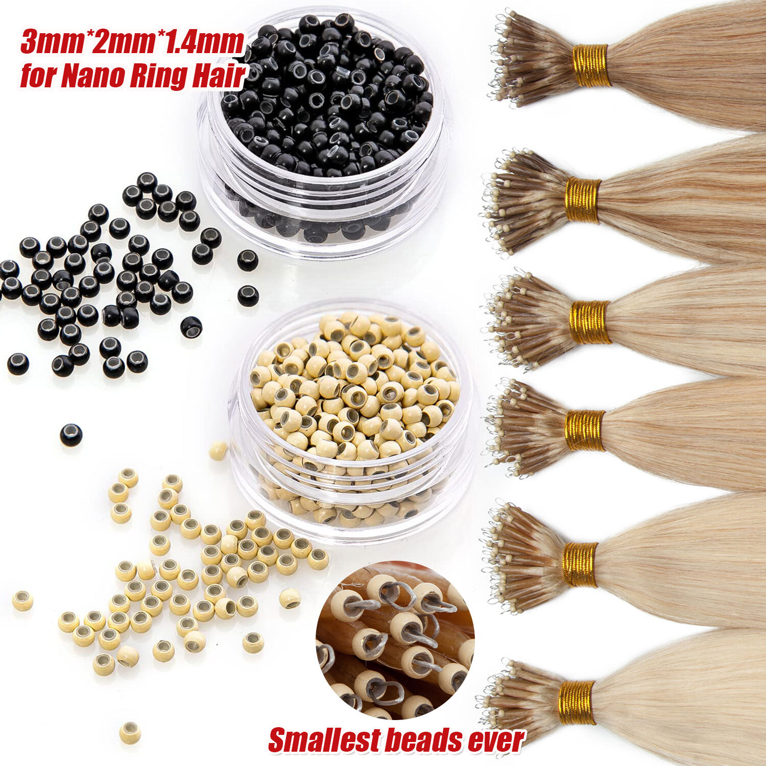 Nano Ring Loop Threader Pulling Tool Silicone Bead for Nano Bead Hair Extensions