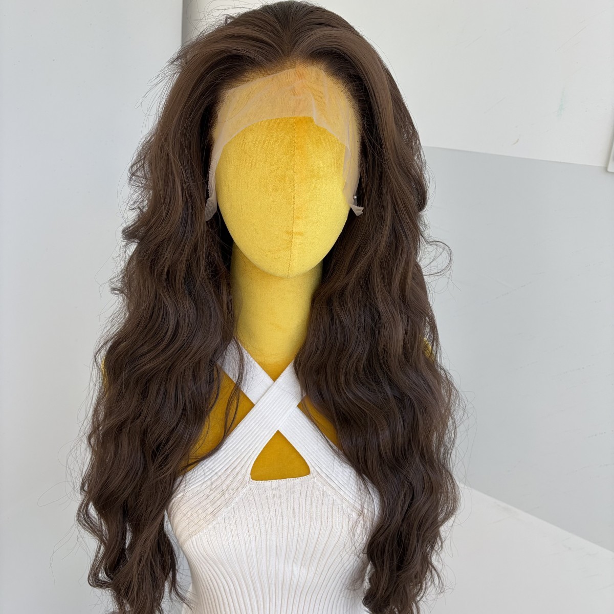 Layered Brown Lace Frontal Wigs Heat Resistant Synthetic Hair Long Wavy