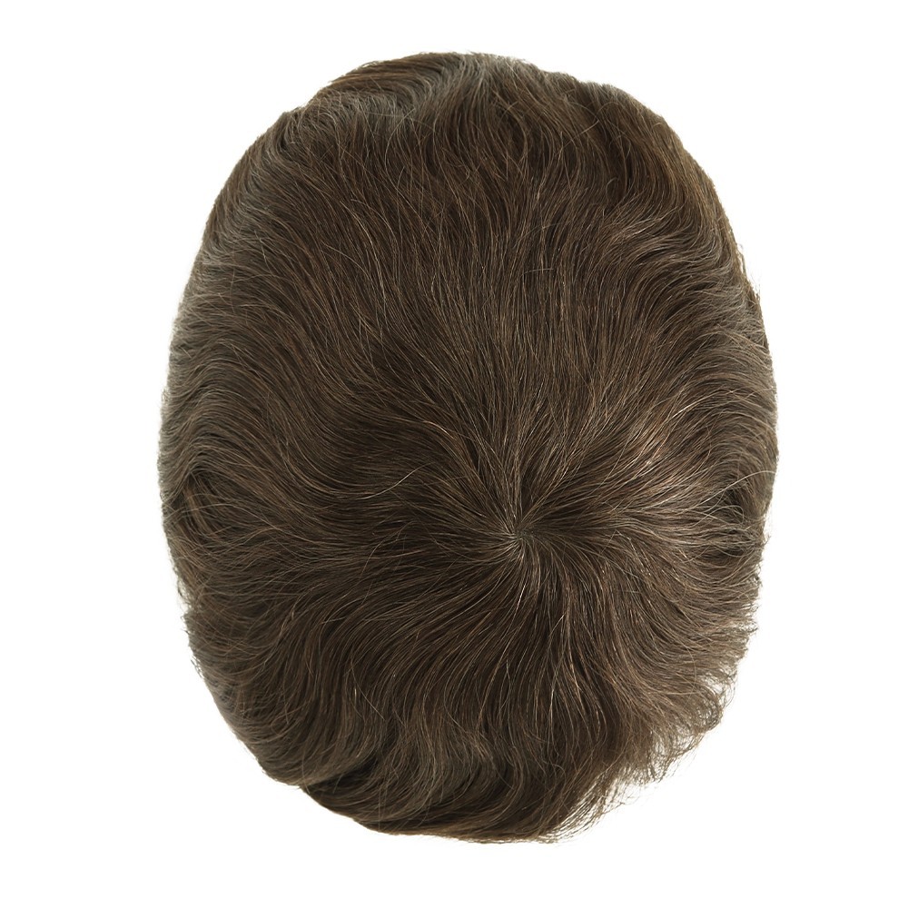 Mens Toupee Full Poly Skin Injected PU Human Hair System Replacement Wig for Men