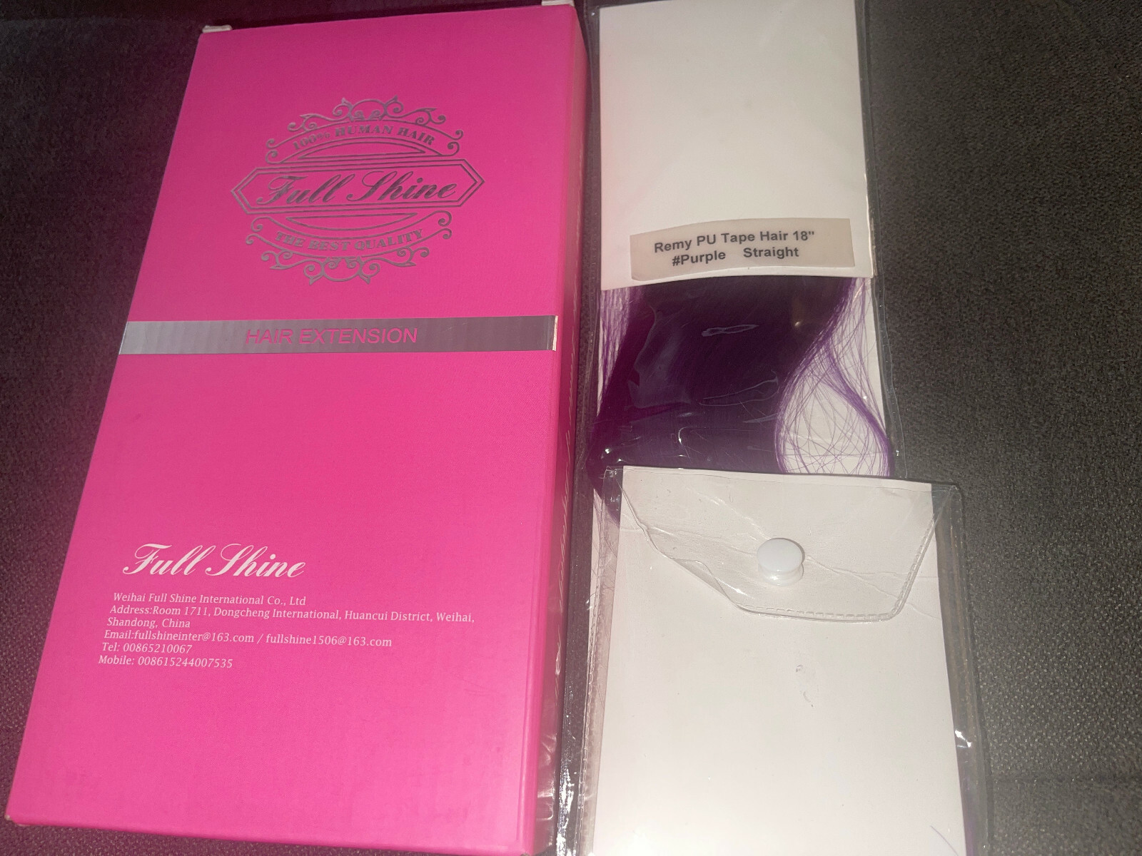 Full Shine Human Hair Tape in Hair Extensions 18″ PURPLE STRAIGHT. NEW