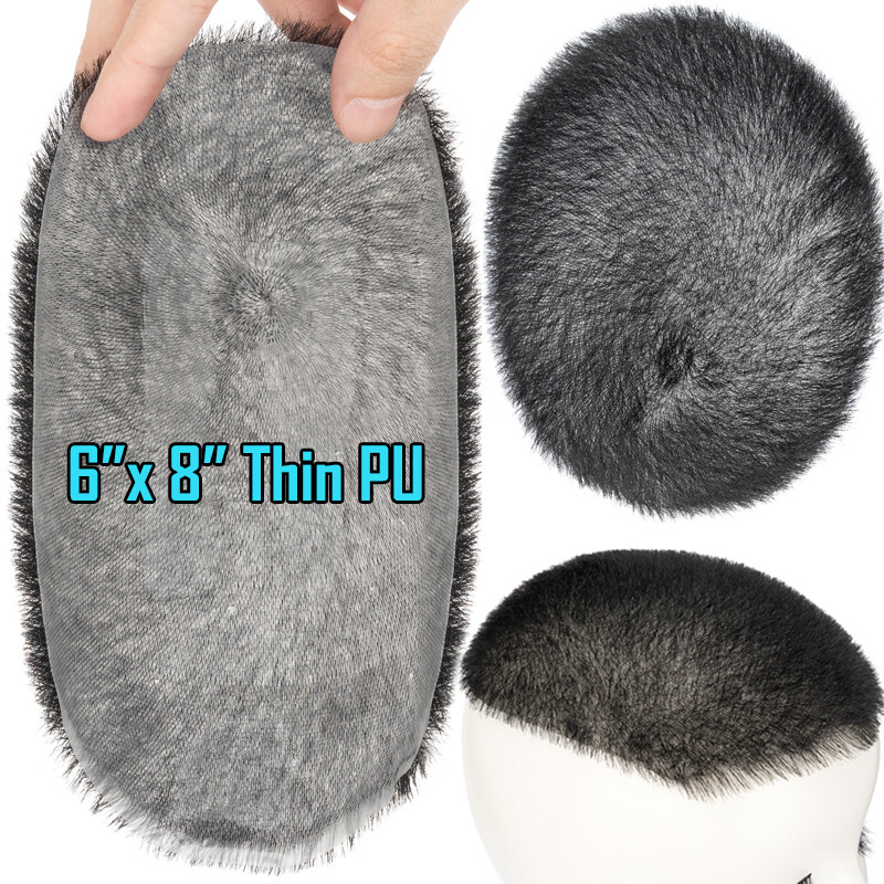 Mens Human Hair Toupee System Thin Skin PU Hairpiece Wig Short Buzz Cut 5″x7″ US