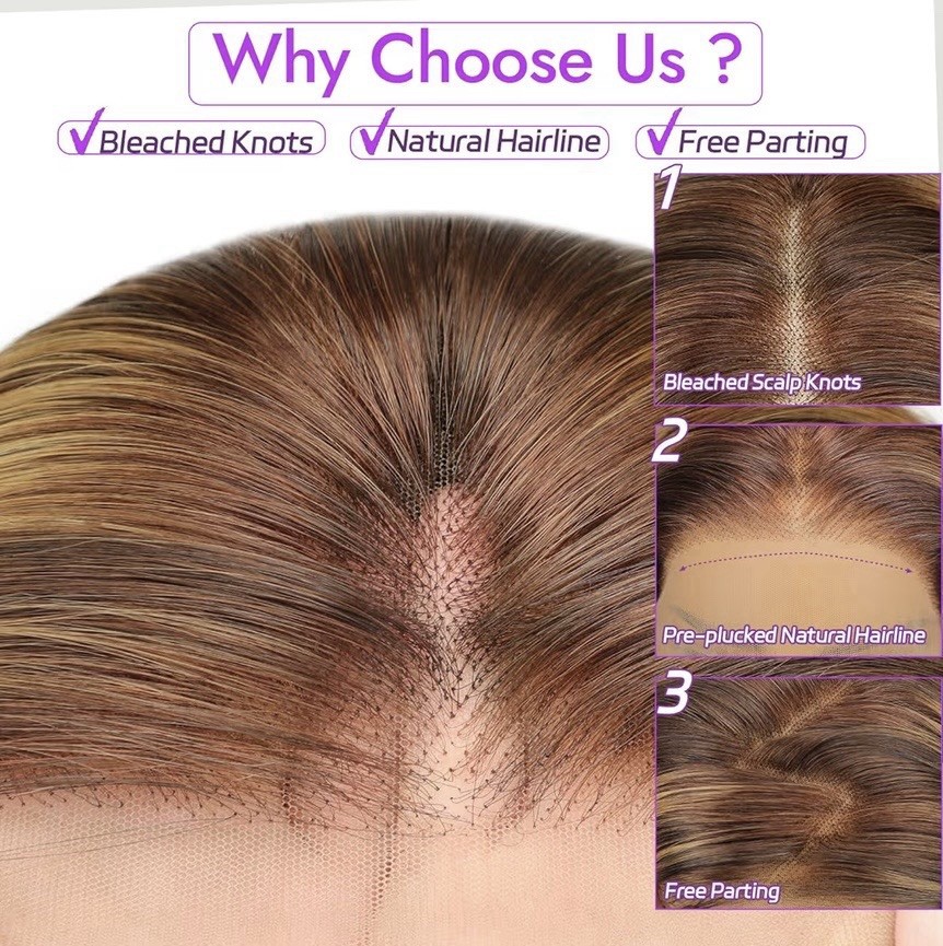 Brown Highlight HD Lace Front Wig 26in Body Wave Bleached Knots Free Part