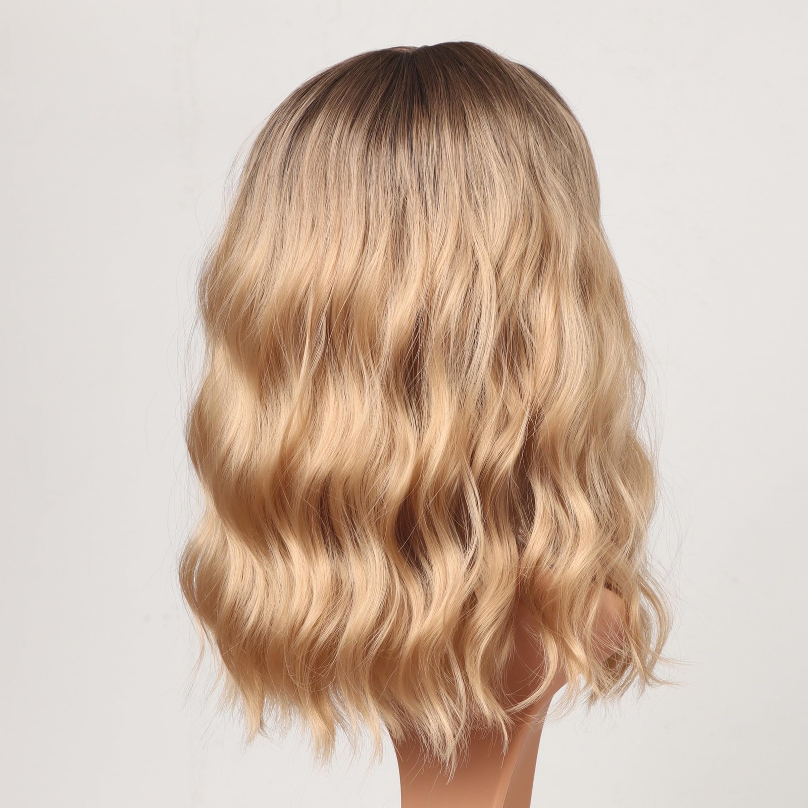 Blonde Wavy Wig with Bangs for Women Shoulder Length Synthetic Wigs Natural W…