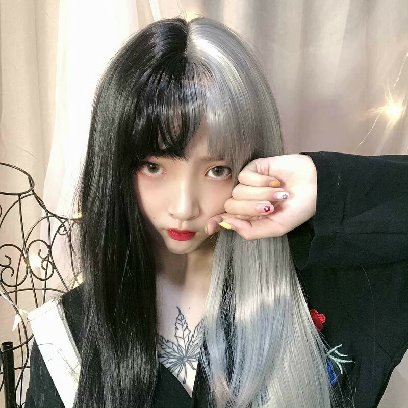 Two-tone Long Straight Hair Japanese Harajuku Wig Lolita Princess Kawaii Woman’s