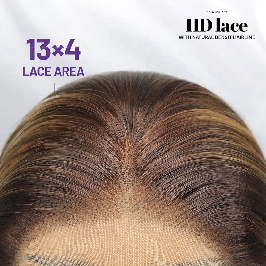 Brown Highlight HD Lace Front Wig 26in Body Wave Bleached Knots Free Part