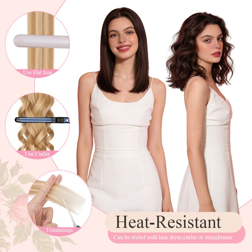 US 6pcs 6 Clips in Remy Human Hair Extensions Hairpiece Short Straight Highlight