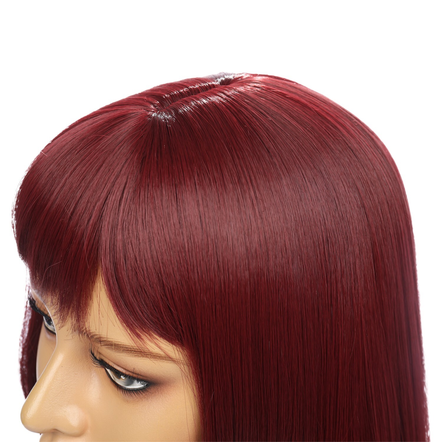Wine Red Hair Wig With Bangs Women Hairpieces Beauty High Temperature Fiber