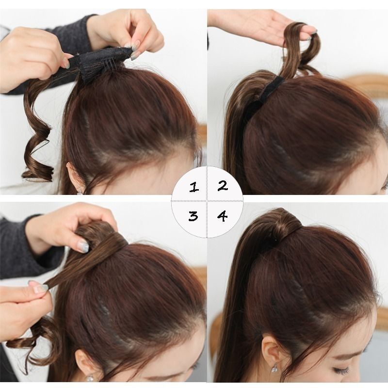 US Thick Clip In Hair Extensions Pony Tail Wrap Around Ponytail as human Curly H