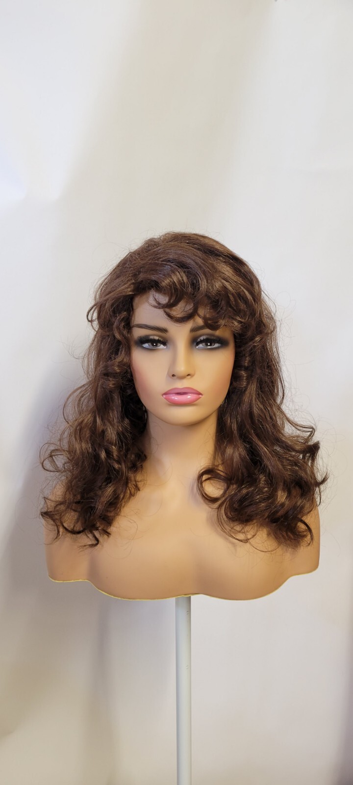 Natural Curly Layered Wig With bang Cooper Brown Daily Retro Japanese Origin