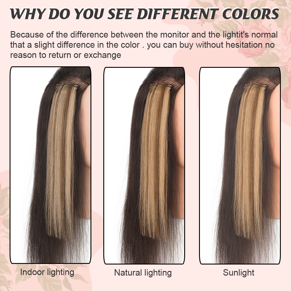 US 6pcs 6 Clips in Remy Human Hair Extensions Hairpiece Short Straight Highlight