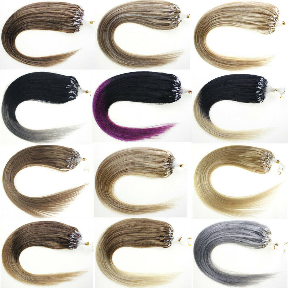 Micro Ring Loop Human Hair Extensions Micro Beads Link Remy Hair Colored 16-26in