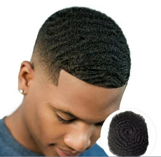 Hair for Black Men Afro Curly Toupee Human Hairpiece 6MM 8×10 Full Lace Wave
