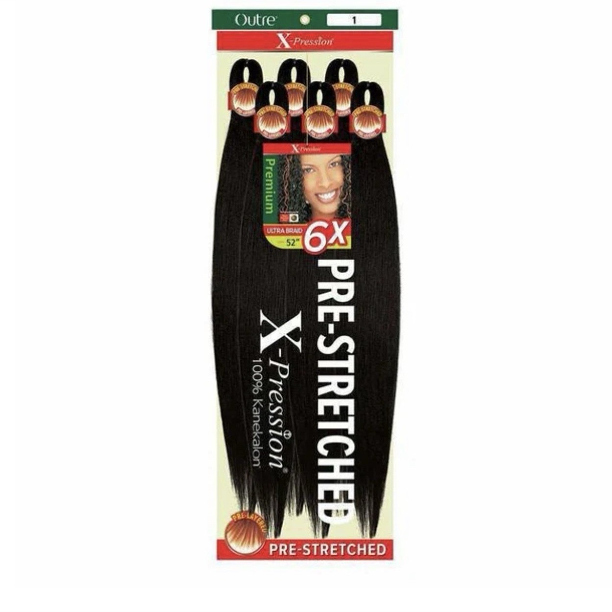 Outre X-Pression Pre-Stretched Kanekalon Hair Extensions 6-Pack 52in Black
