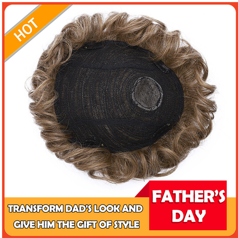 Real Human Hair Toupee for Men Clip In Mono Replacement System Hairpiece Brown
