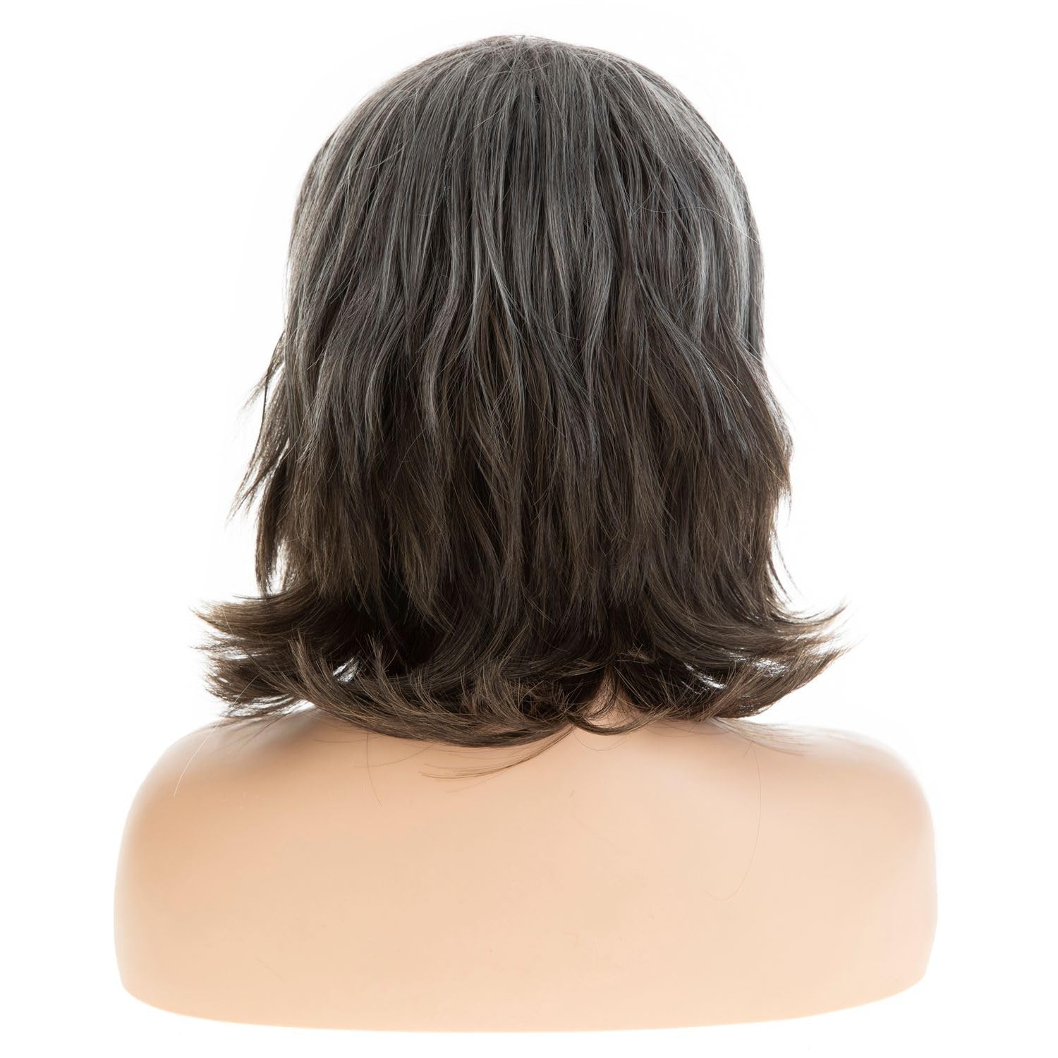Silver Gray Layered Mid – Length Wig for Women Curly Fluffy Wig with Bangs Sy…