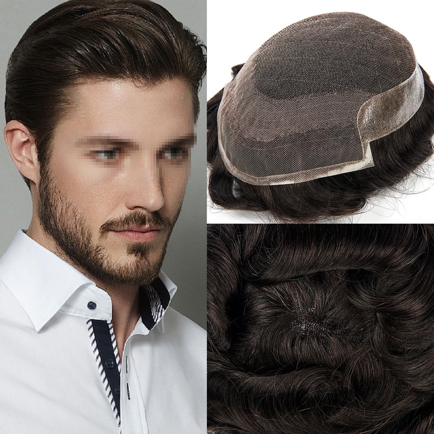 Human Hair Replacement Lace Mens Hair Unit Piece Natural Hairline Toupee for Men