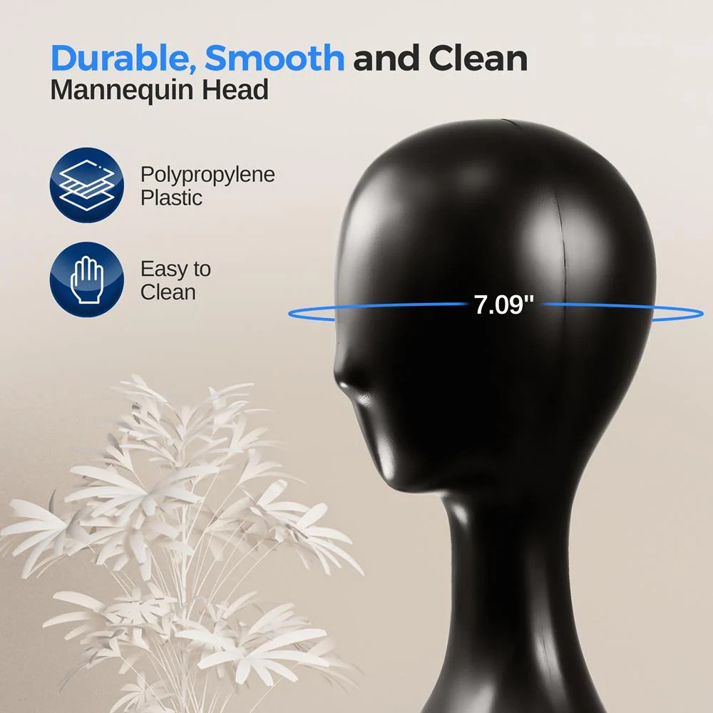 Serenelife Professional 16″ Plastic Mannequin Head – Black (Open Box)