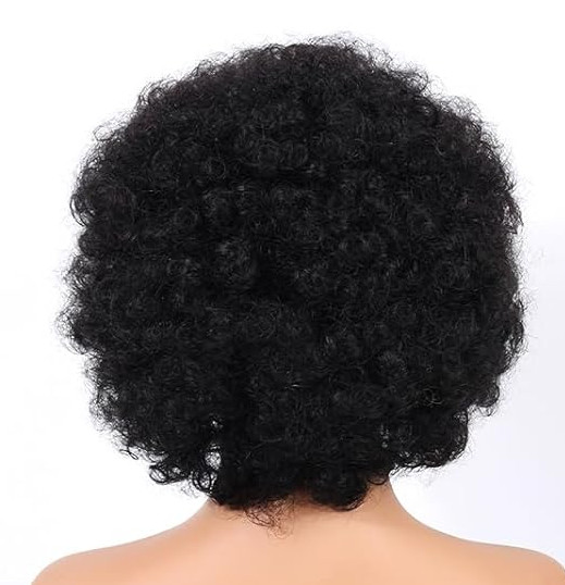 NWT 70’s Afro Wigs 100% Human Hair Short Curly Wig With Bangs 5inch, Glueless
