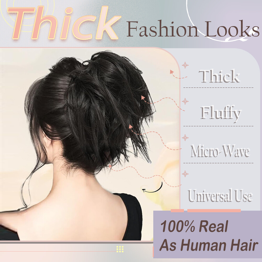 LARGE Real Thick Messy Bun Hair Piece Scrunchie Updo Wrap Extensions as Human US