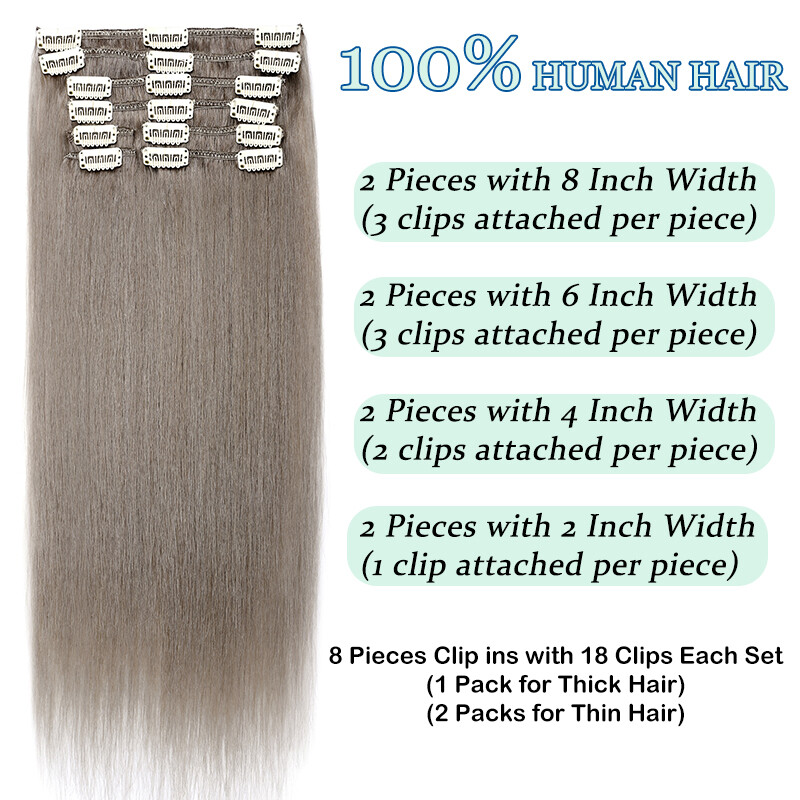 CLEARANCE 100% Human 9A Hair Clip in Remy Hair Extensions Full Head 8PCS Ombre
