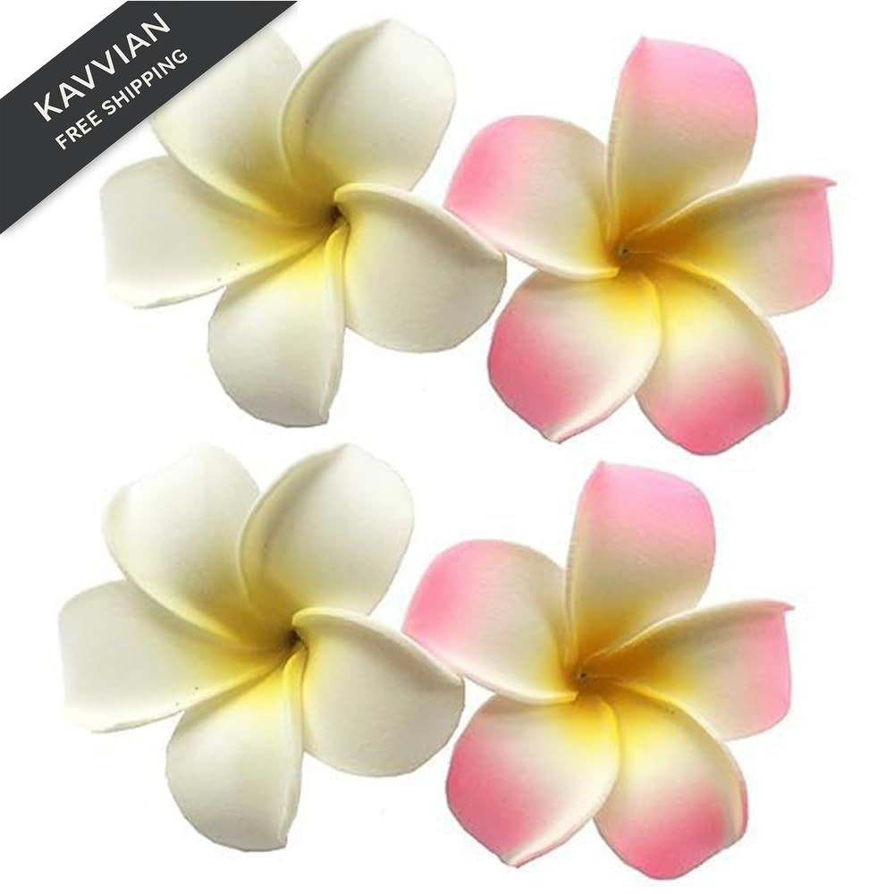 Juroicessry 4 Pcs 7cm White and Pink Hawaiian 4 Count (Pack of 1), White/Pink