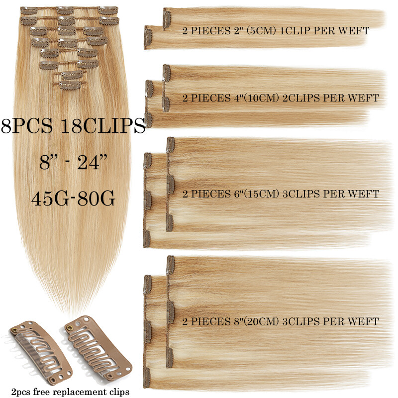 Clip In 100% Remy Real Human Hair Extensions Full Head Highlight Ombre US 8″-24″