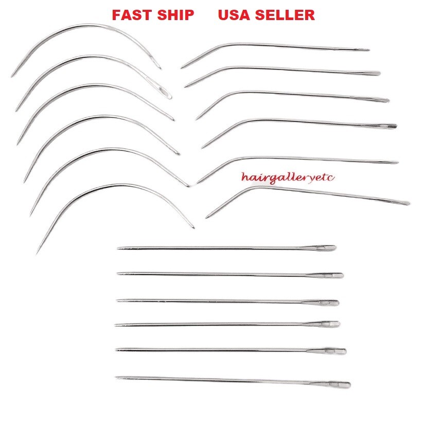 12 pcs Curved Hook Straight Hair Extension Needle Sew-in Wig Weave Weft Needle