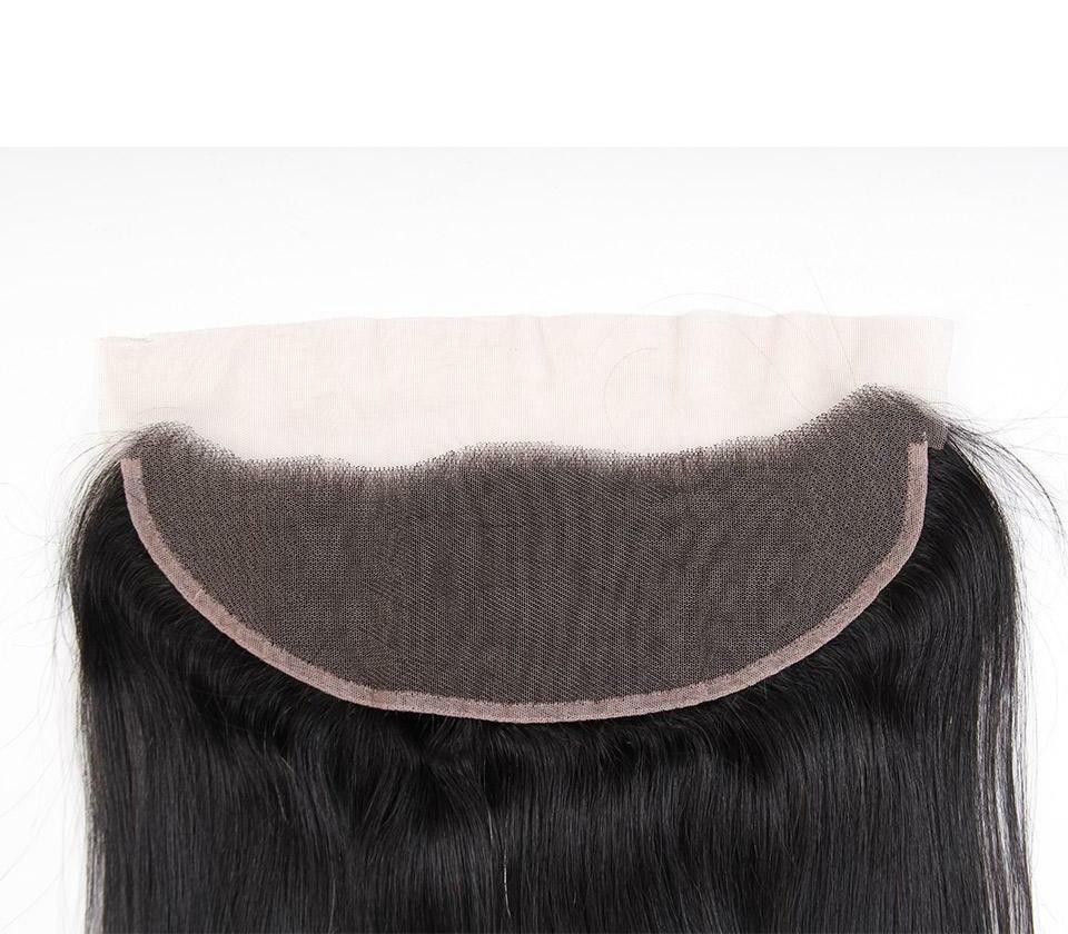 100% Frontal Straight Natural Black Brazilian Virgin Human Hair 2 Bundles 13×4