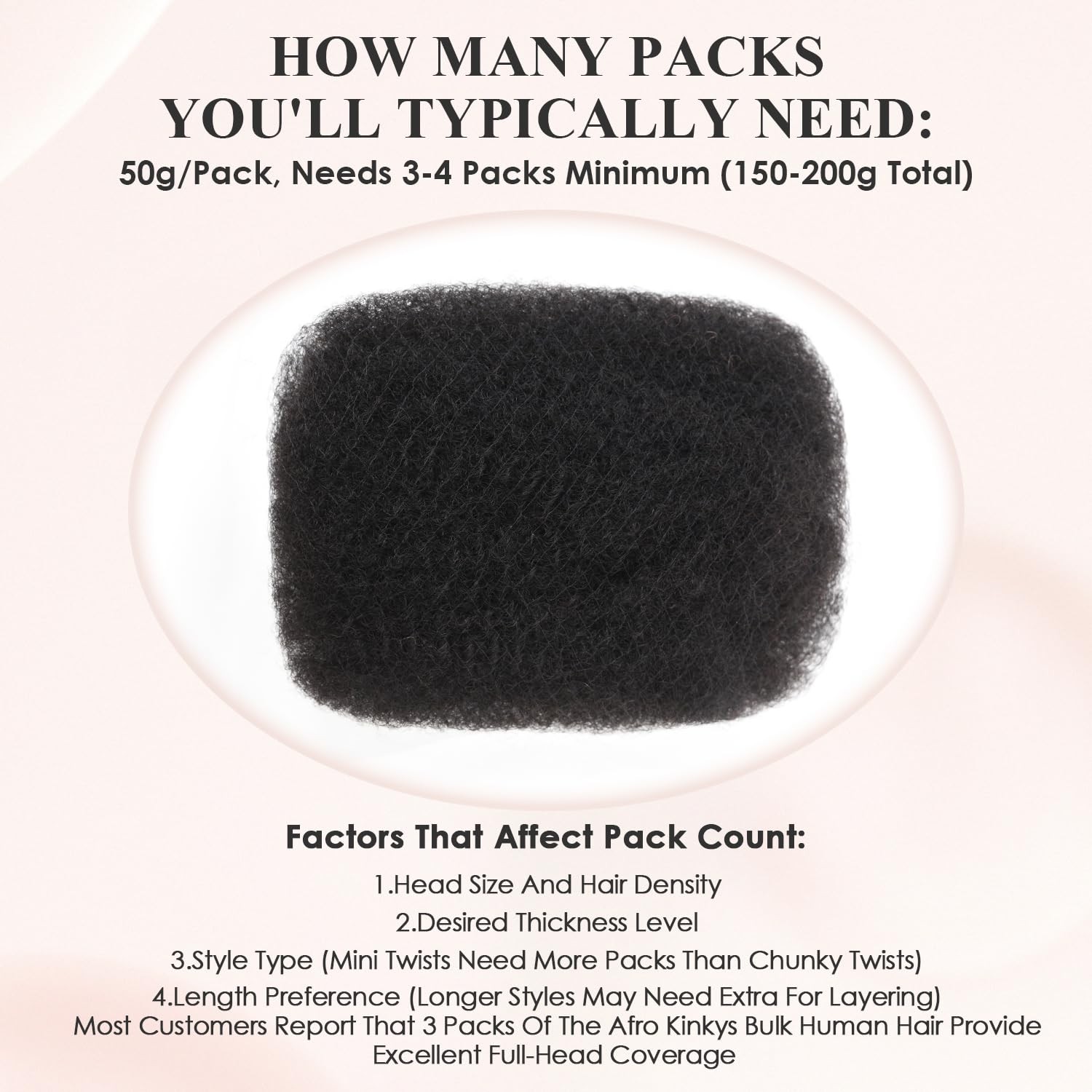 Jiajia Teresa Afro Kinky Bulk Human Hair 3 Pack 150G Afro Kinky-Curly Human