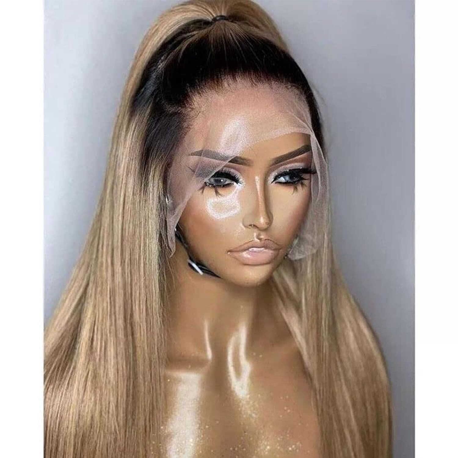 Ombre Blonde Hair Synthetic Lace Front Wigs Heat Safe Pre Plucked 13×4 Free Part