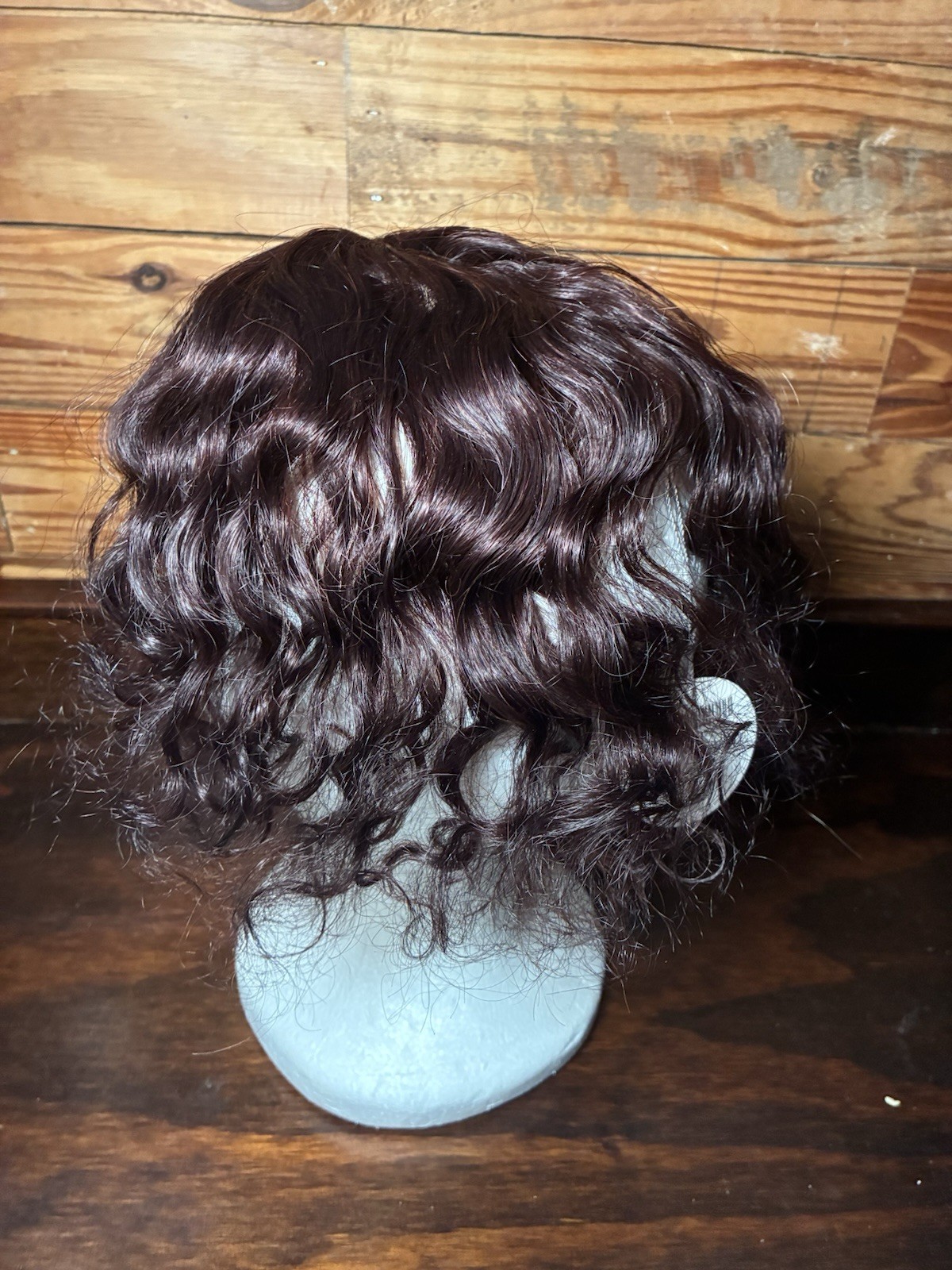 10” Remy Human Hair Topper, Silk Top Clip In, Wavy Dark Brown, No Bangs