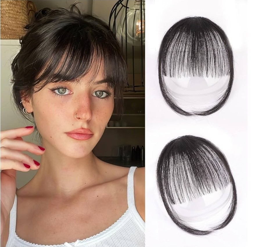 QGZ Clip in Fake Bangs Fringe with Temples Hairpieces 100% Real Human Hair…315
