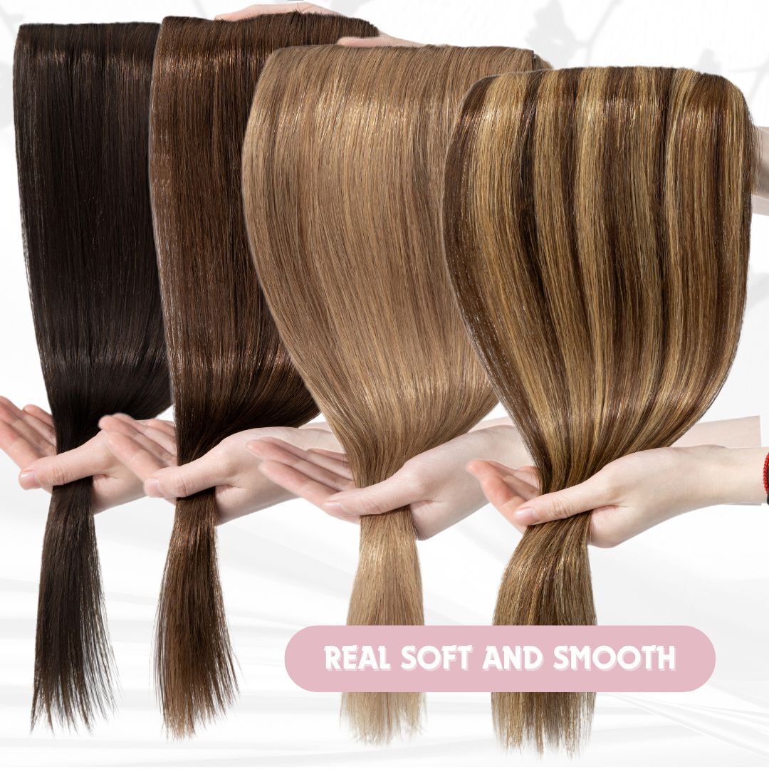 One Piece 5 Clips Human Hair Extensions Clip In 3/4 Full Head Highlight Straight