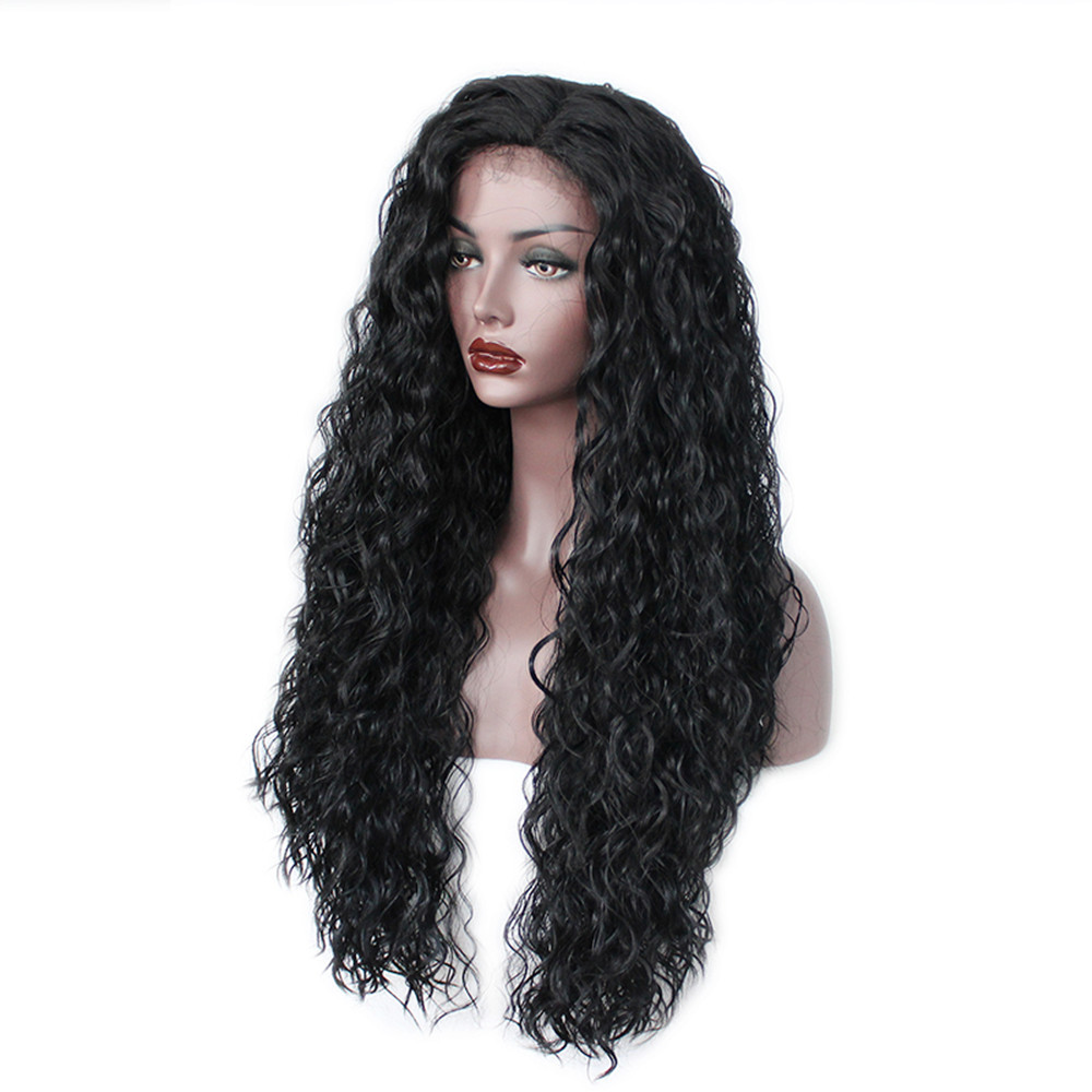 Black Long Loose Curly Synthetic Wig Lace Front Wig Synthetic Baby Hair 26 Inch