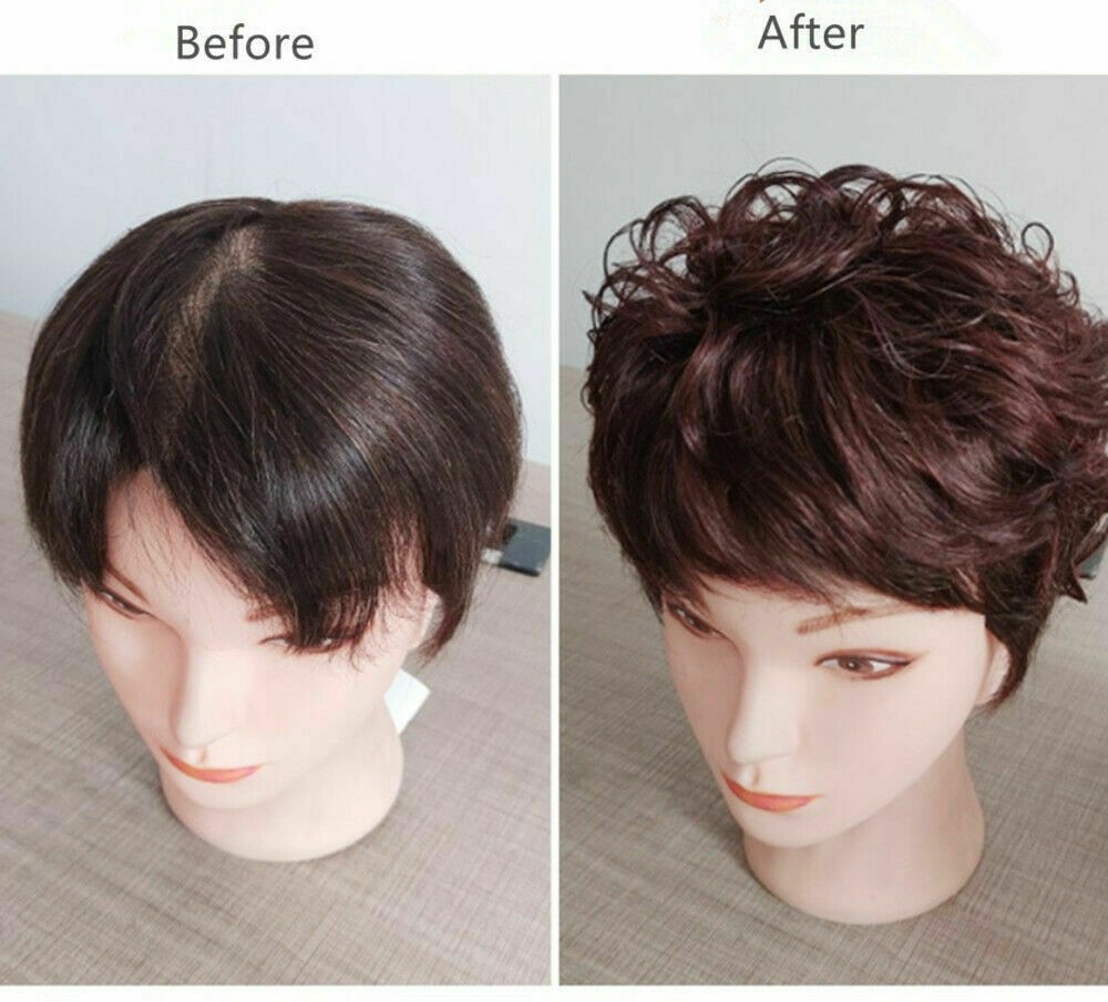 100% Human Hair Toupee Curly Topper Clip Bob Hairpiece Top Wigs for Men Women