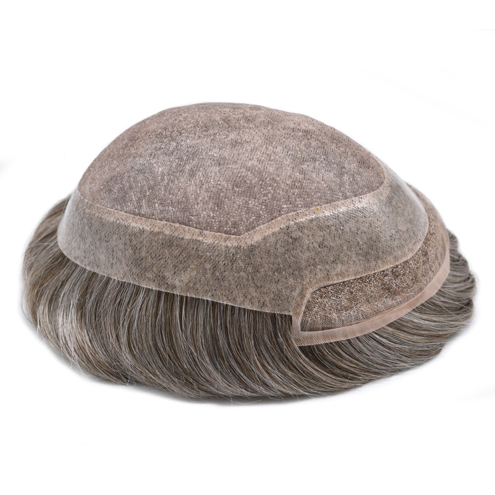 Mens Toupee French Lace Front Hair Piece System Fine Mono Poly Skin Wig for Men
