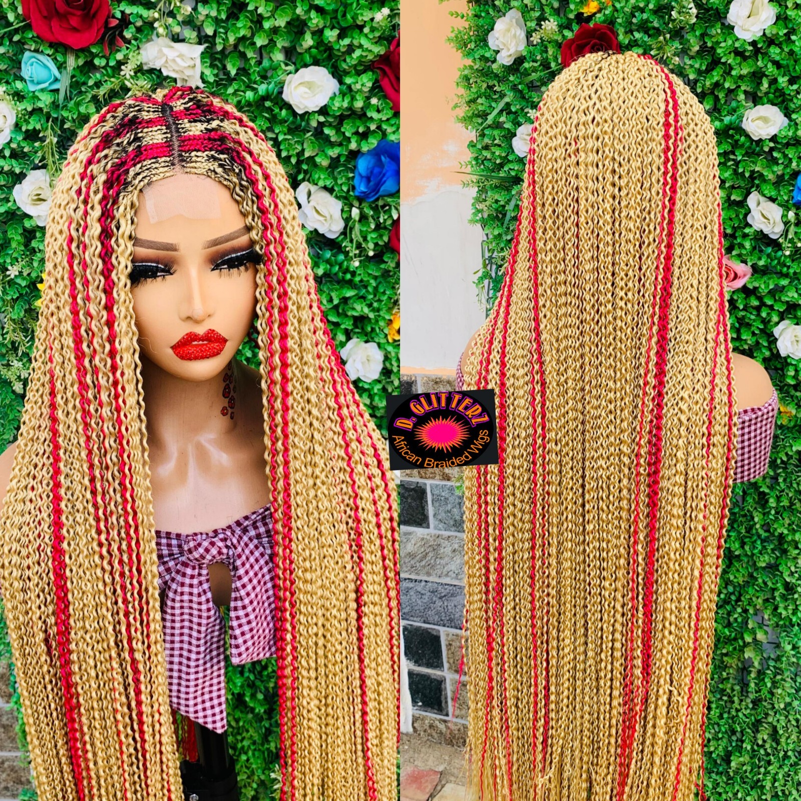 WATERMELON BRAIDED WIGS ON 2*4 LACE CLOSURE 42″