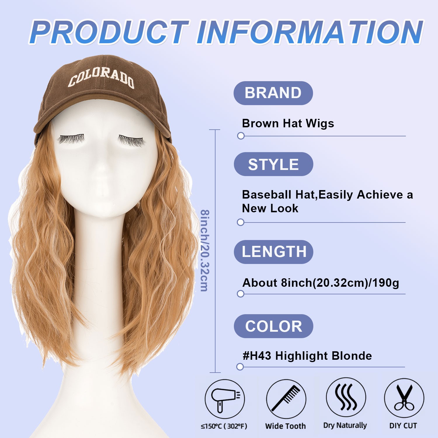 USA Cap with Hair Attached For Women Wig Hat with Hair Short Bob Style Synthetic