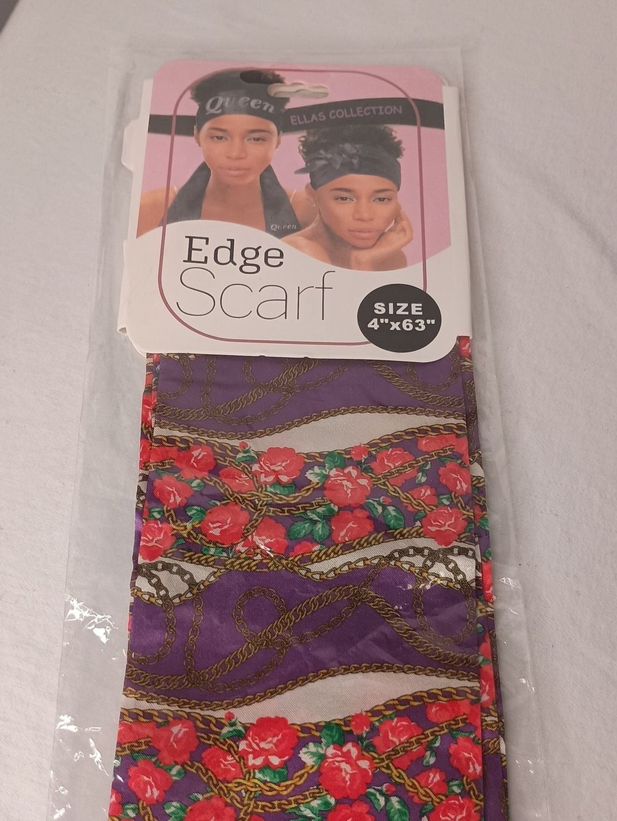 Queen Ellas Collection Women’s Satin purple edge scarf floral and chain pattern